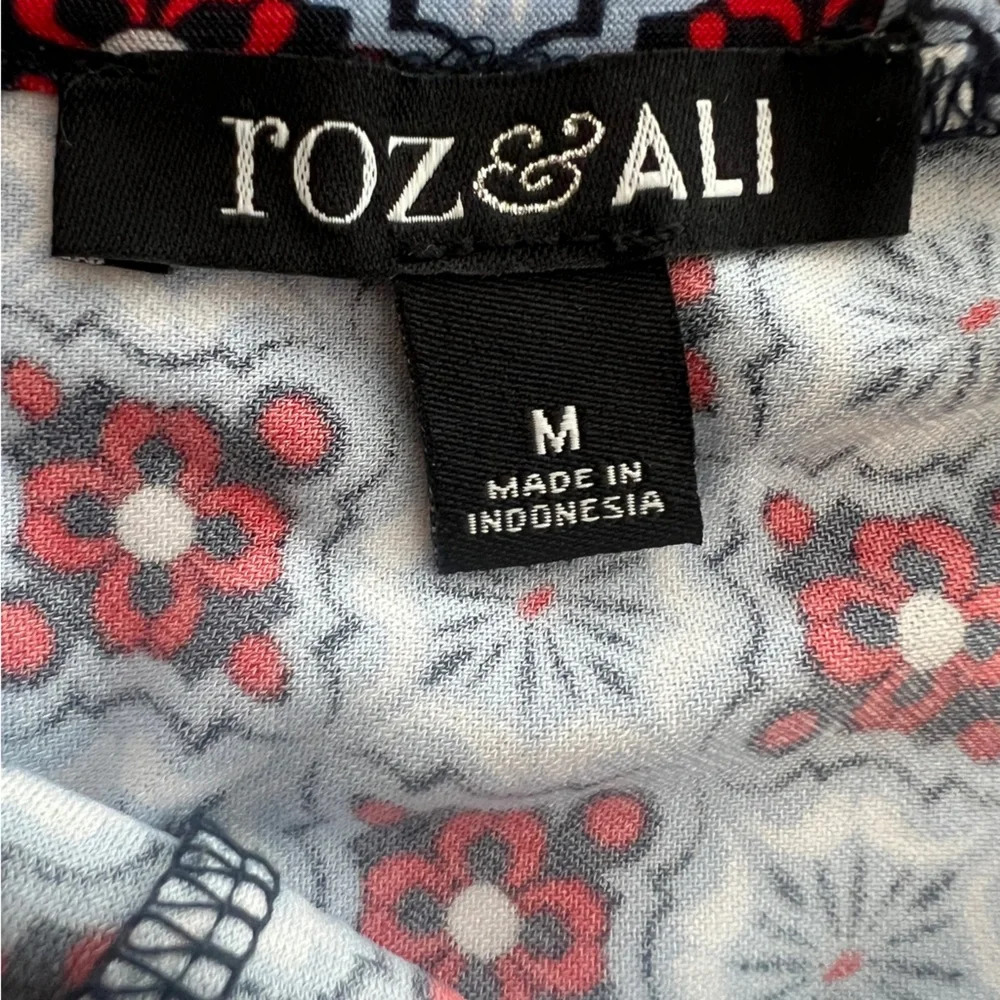 Roz & Ali Diamond Pattern Blouse - Black, red  and White - Picture 6 of 7